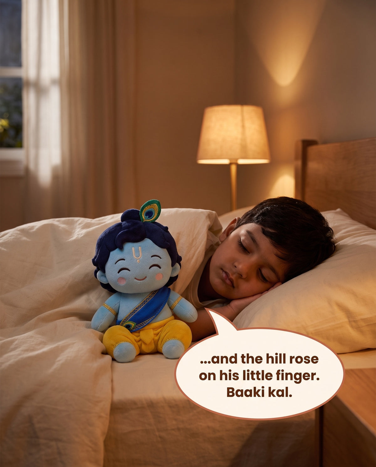 A story every night — Kanha says: ...and the hill rose on his little finger. Baaki kal.